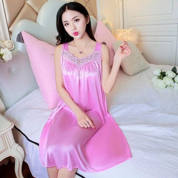 Women's Sleeveless Silk Satin Embroidered Lace Nightgown