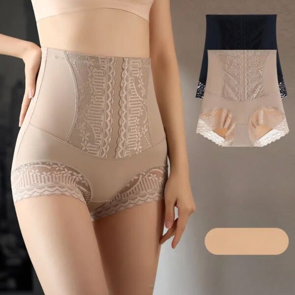 Women's High Waisted Lace Trim Seamless Shapewear Panty