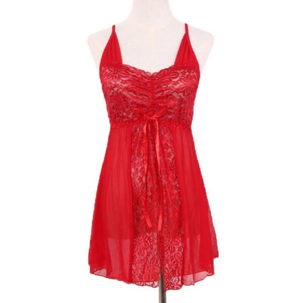 Women's Red Lace Mesh Babydoll Lingerie Set
